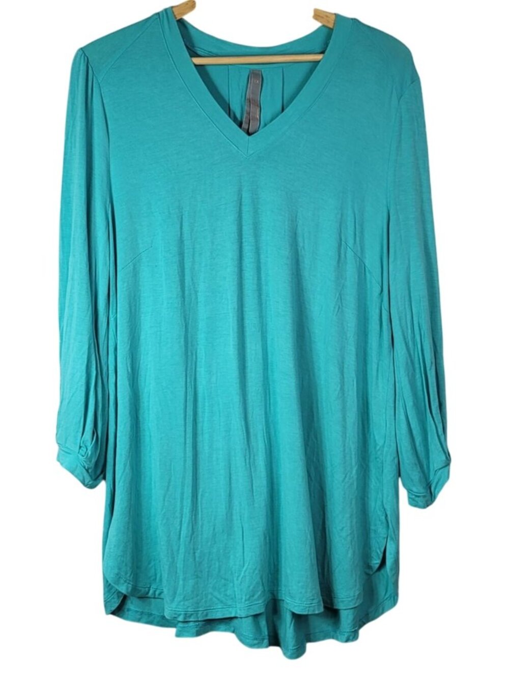 Melissa McCarthy Seven7 Tunic Top Blue Turquoise 1X Long Sleeve Pullover V Neck